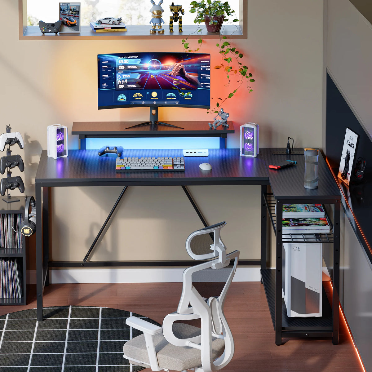 52" L Shaped Computer Desk with LED Lights C5706