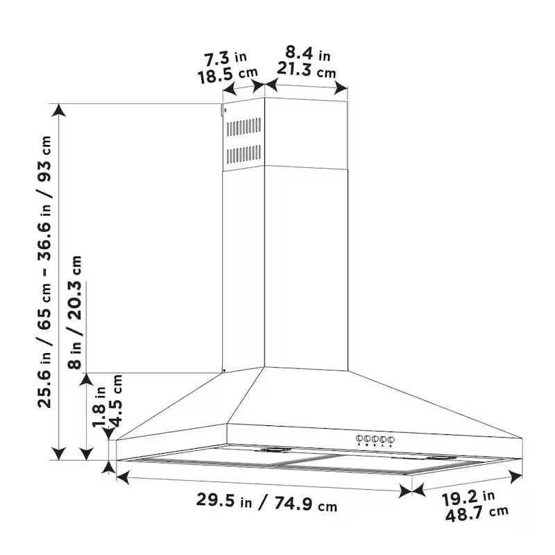 30 in. 350CFM Convertible Pyramid Wall Mount Range Hood in Stainless Steel S94577