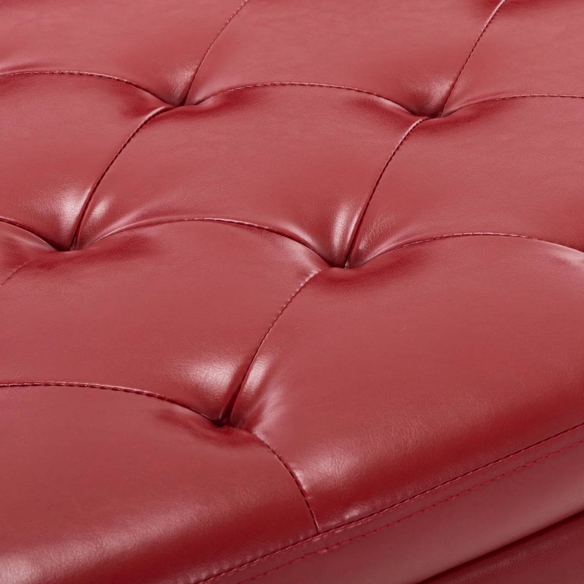 Red Faux Leather Tufted Storage Ottoman X89016