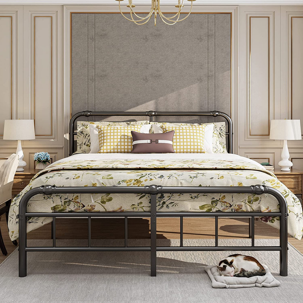 14 Inch King Size Metal Platform Bed Frame with Headboard and Footboard H39776