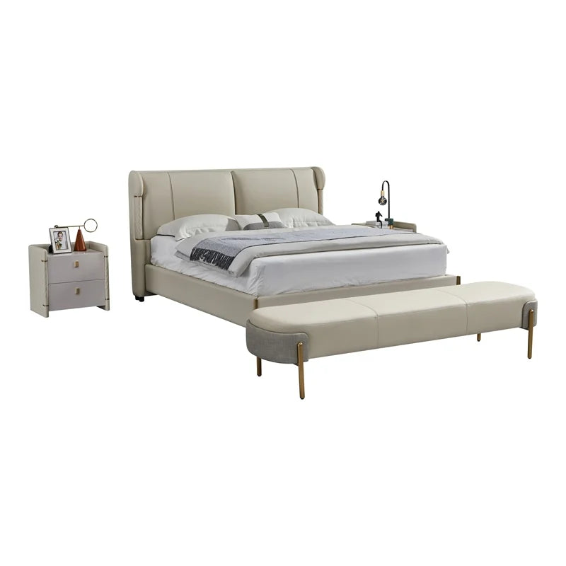Cream Leather & Metal Cal King Bed P856
