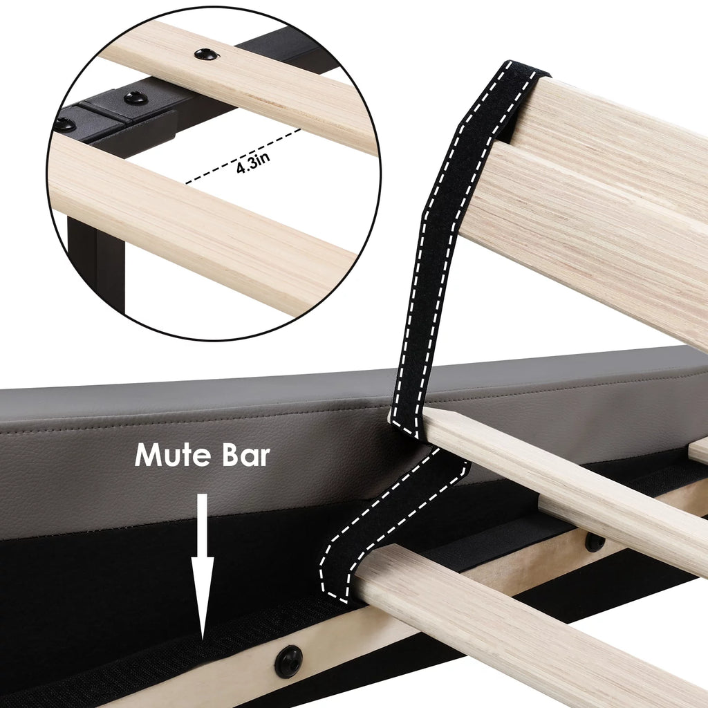 White Full Size Wooden Platform Bed Frame with Adjustable Upholstered Headboard X394