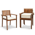 Acacia Wood Stackable Patio Dining Chairs Set of 4 with Cushions A992