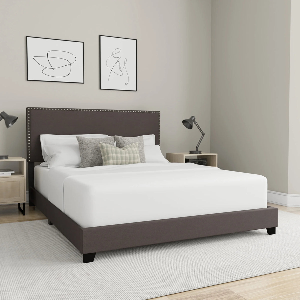 Charcoal Fabric Upholstered Queen Bed E475
