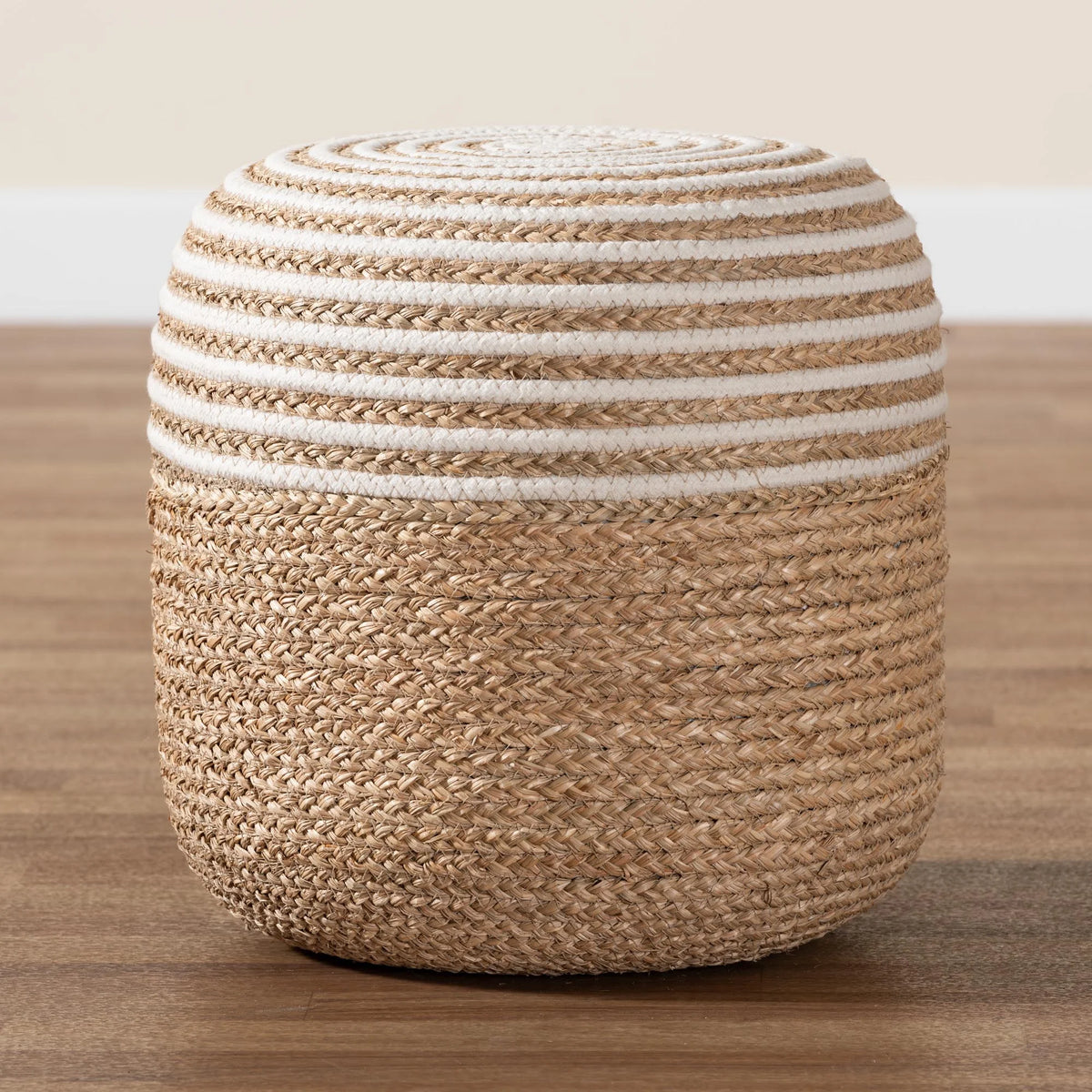 Natural Brown Seagrass and Woven Rope Ottoman Footstool Q657