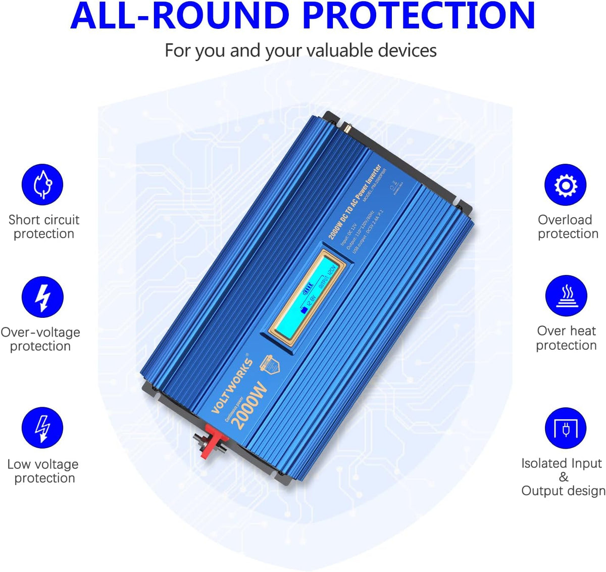 2000W Modified Sine Wave Power Inverter with LCD Display Remote Control 3AC Outlets Dual USB Ports G68138