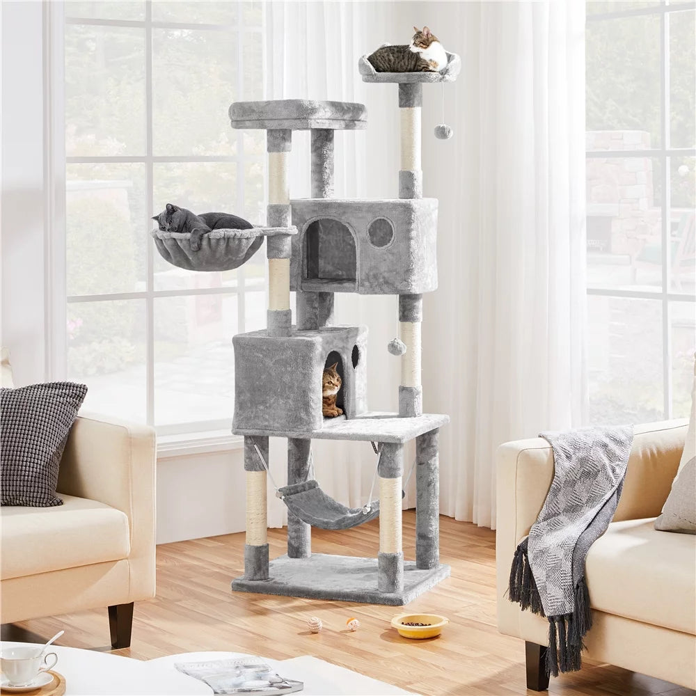 Light Gray Multilevel Cat Tree with 2 Condos H950