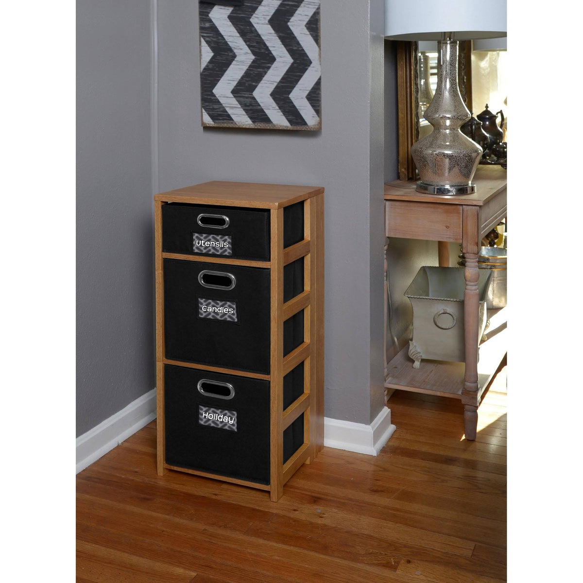 34x22 Square Folding Bookcase with Fabric Bins Z812853