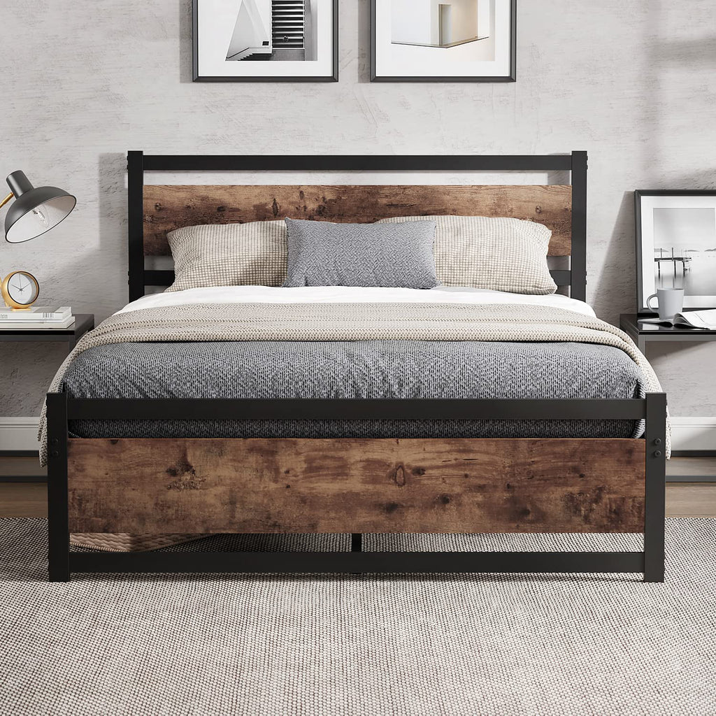 Queen Platform Bed Frame with Wooden Headboard H7169