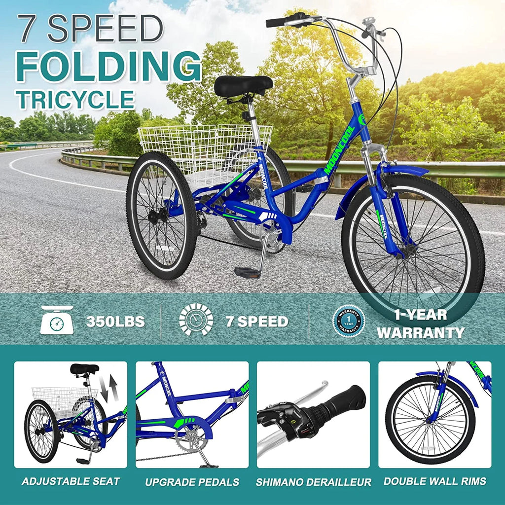 7 Speed Folding Adult Tricycle with Basket L7074