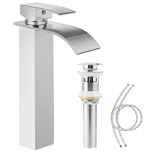 Brushed Nickel Stainless Steel Waterfall Single Handle Vessel Sink Faucet Y142214