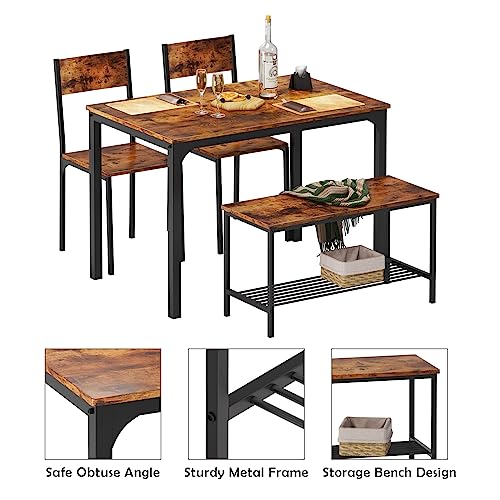 Rustic Oak 4 Piece Dining Table Set with Chairs and Bench Y36574