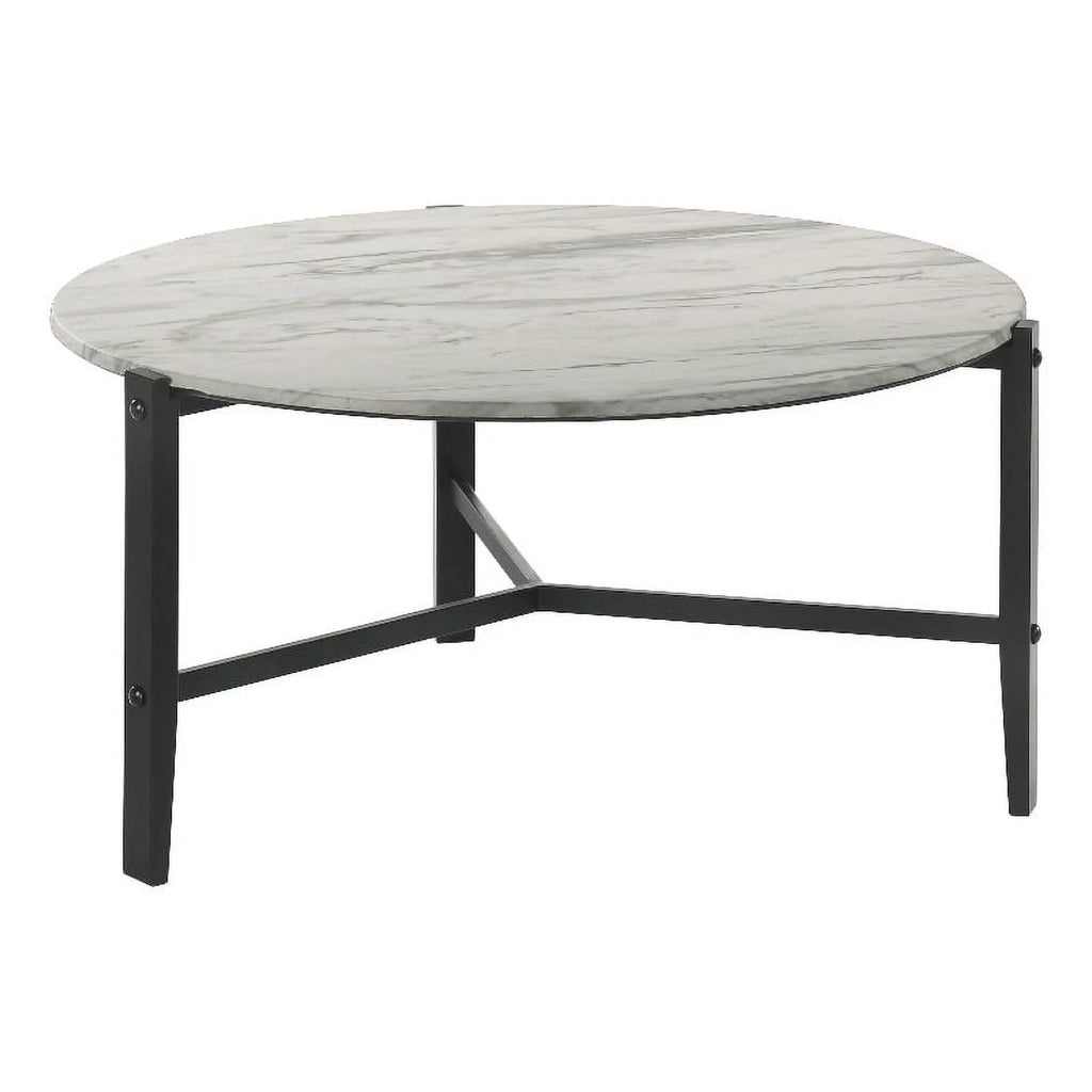 Round Faux White Marble and Black Coffee Table D509