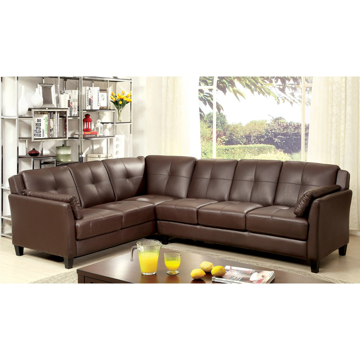 Brown Faux Leather L-Shaped Sectional Sofa E86106