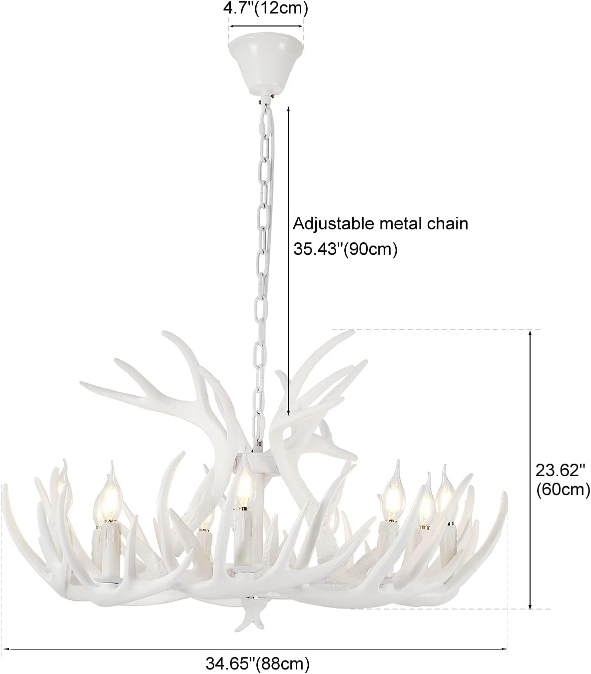 White Antler Chandelier 12 Antlers 9 Lights Y5561