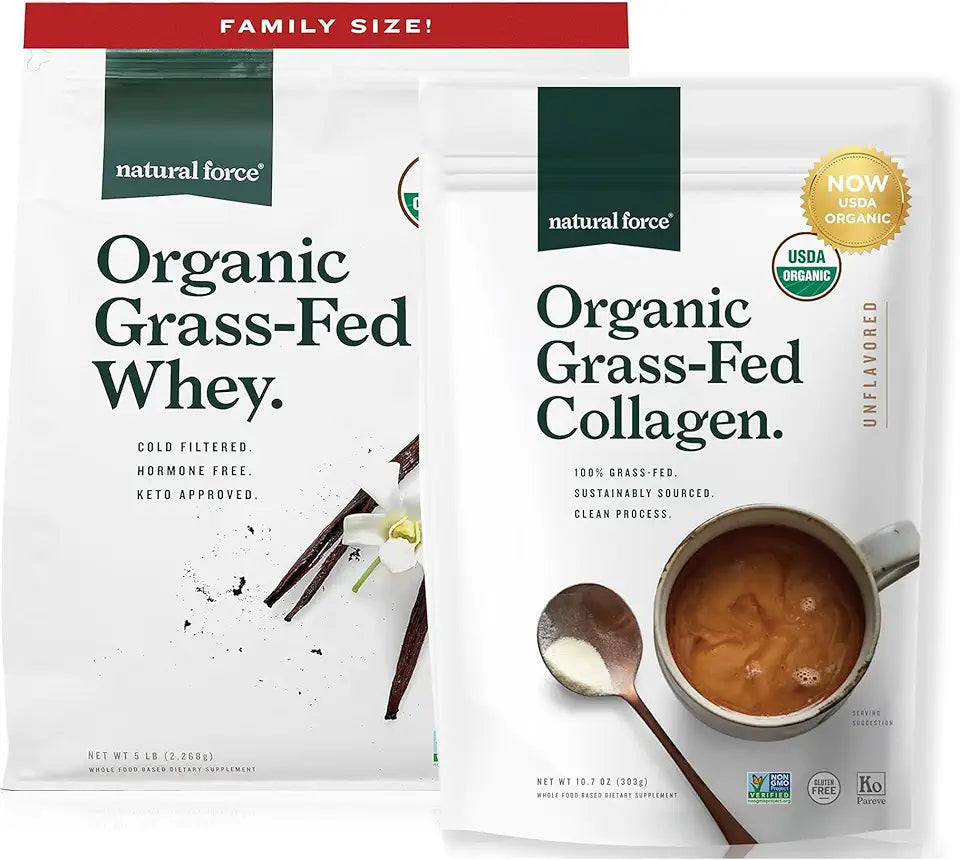Organic Whey Protein Powder Vanilla 5 lb and Collagen Peptides Powder Unflavored 10.7oz J5899