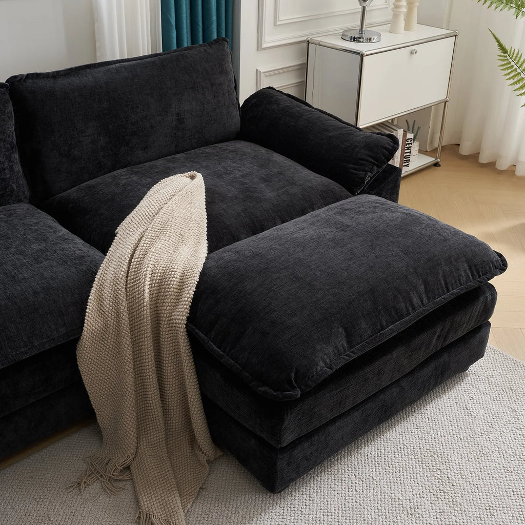 Gray-Blue Chenille L Shaped Sectional Sofa with Ottoman W46496