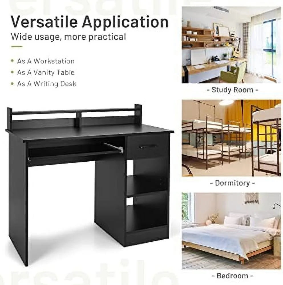 Black Wooden Computer Desk with Drawers W7062