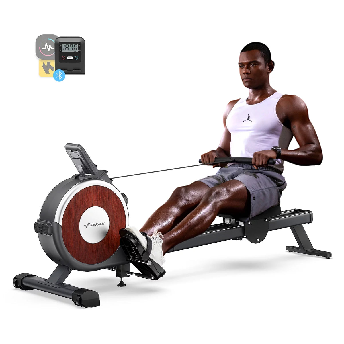 Magnetic Rowing Machine Quiet 16 Levels of Resistance Bluetooth Black Rower D46395
