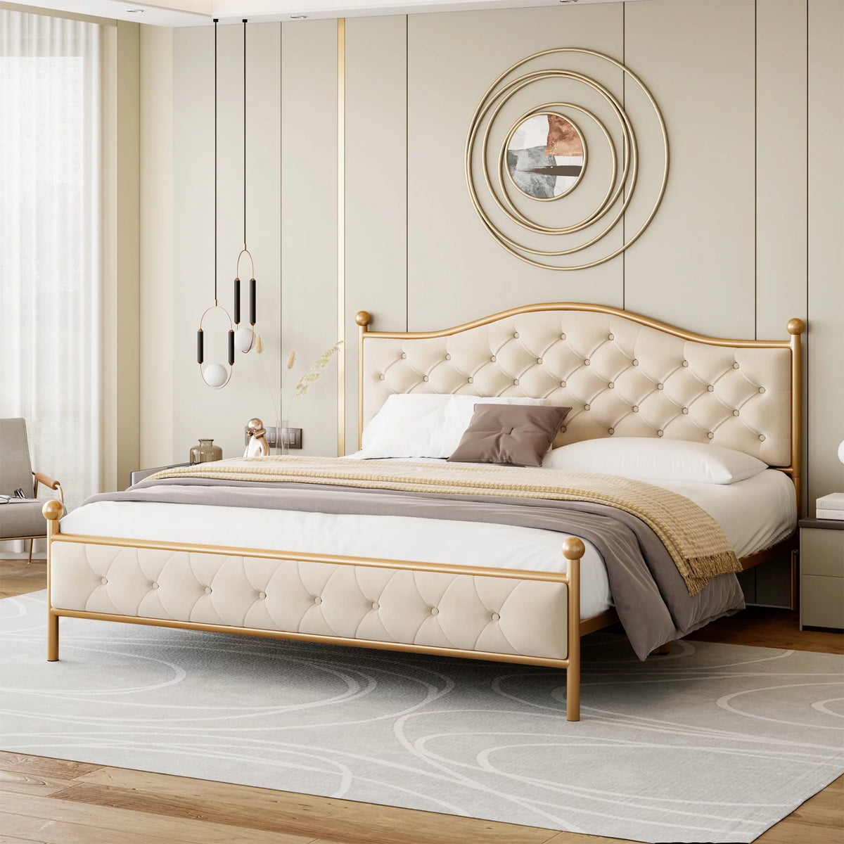Queen Size Black Upholstered Platform Bed Frame H915