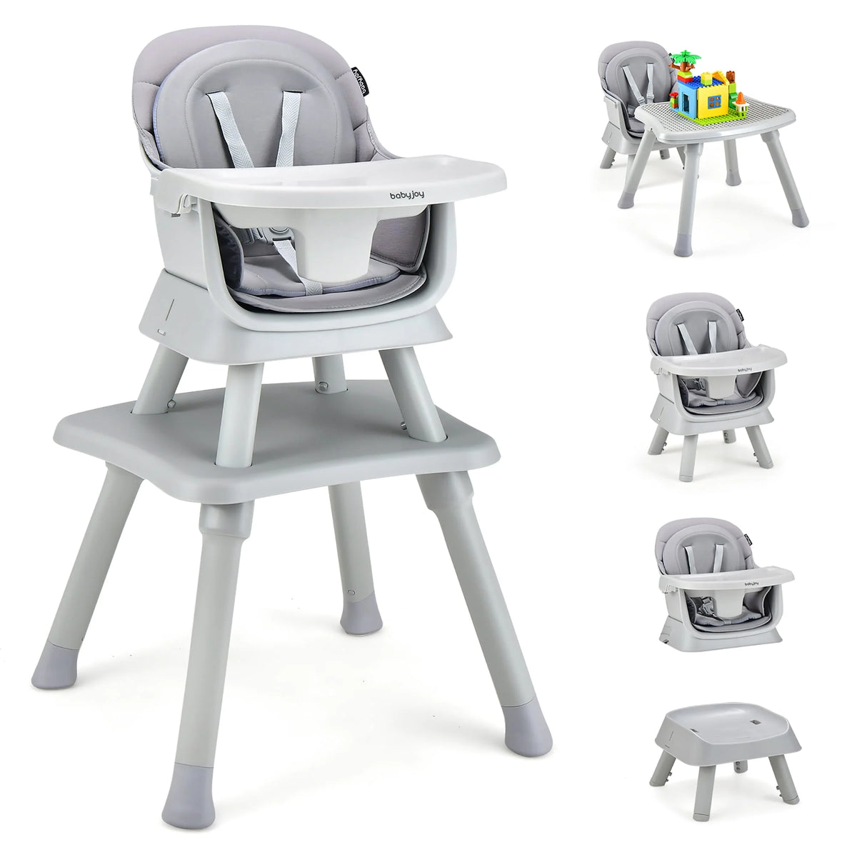 8-in-1 Convertible High Chair Booster Seat with Removable Tray Yellow Y853