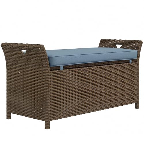 29 Gallon Wicker Storage Bench with Cushion S7873