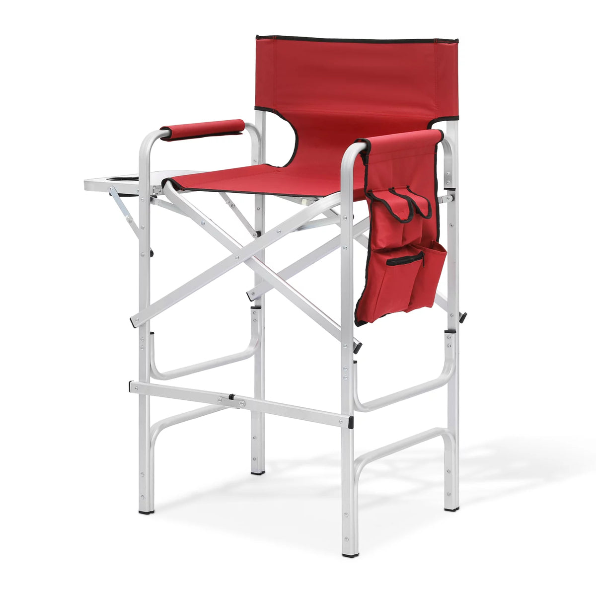 Foldable Camping Director Chair with Side Table & Storage Pocket, Red X121423
