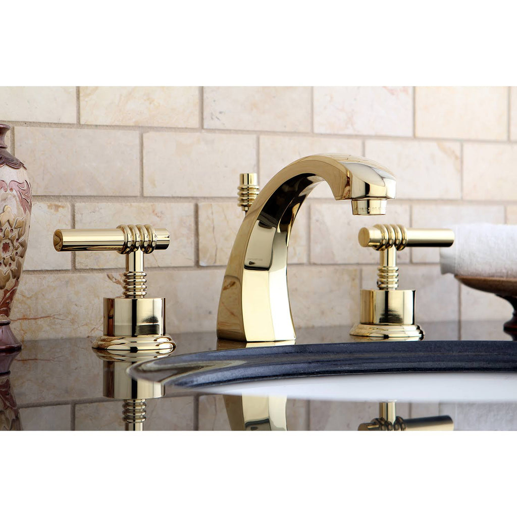 Polished Brass Two Handle Widespread Lavatory Faucet with Pop-Up B590780