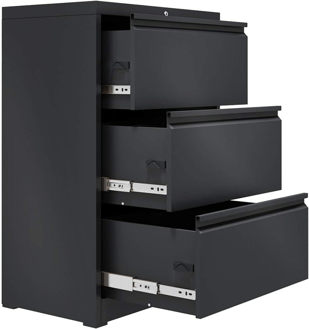Black 3 Drawer Metal Lateral Filing Cabinet U2107