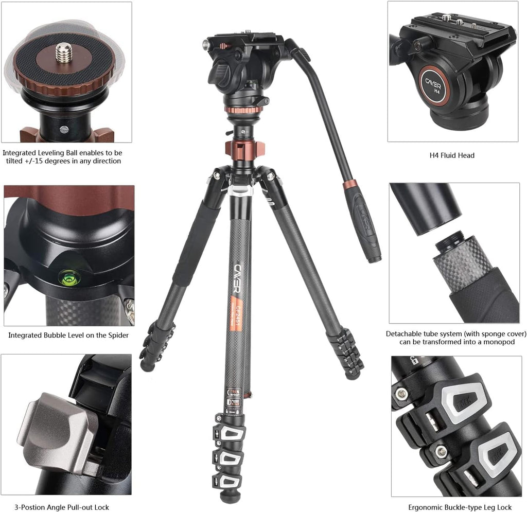 Carbon Fiber 4-Section Video Tripod with Fluid Drag Head E2892