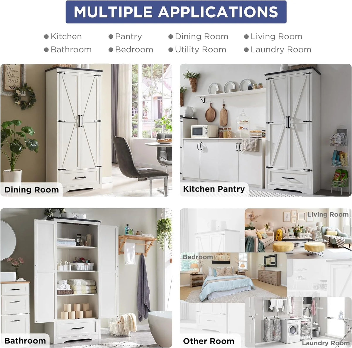 White 2-Door Storage Cabinet with Drawer W264