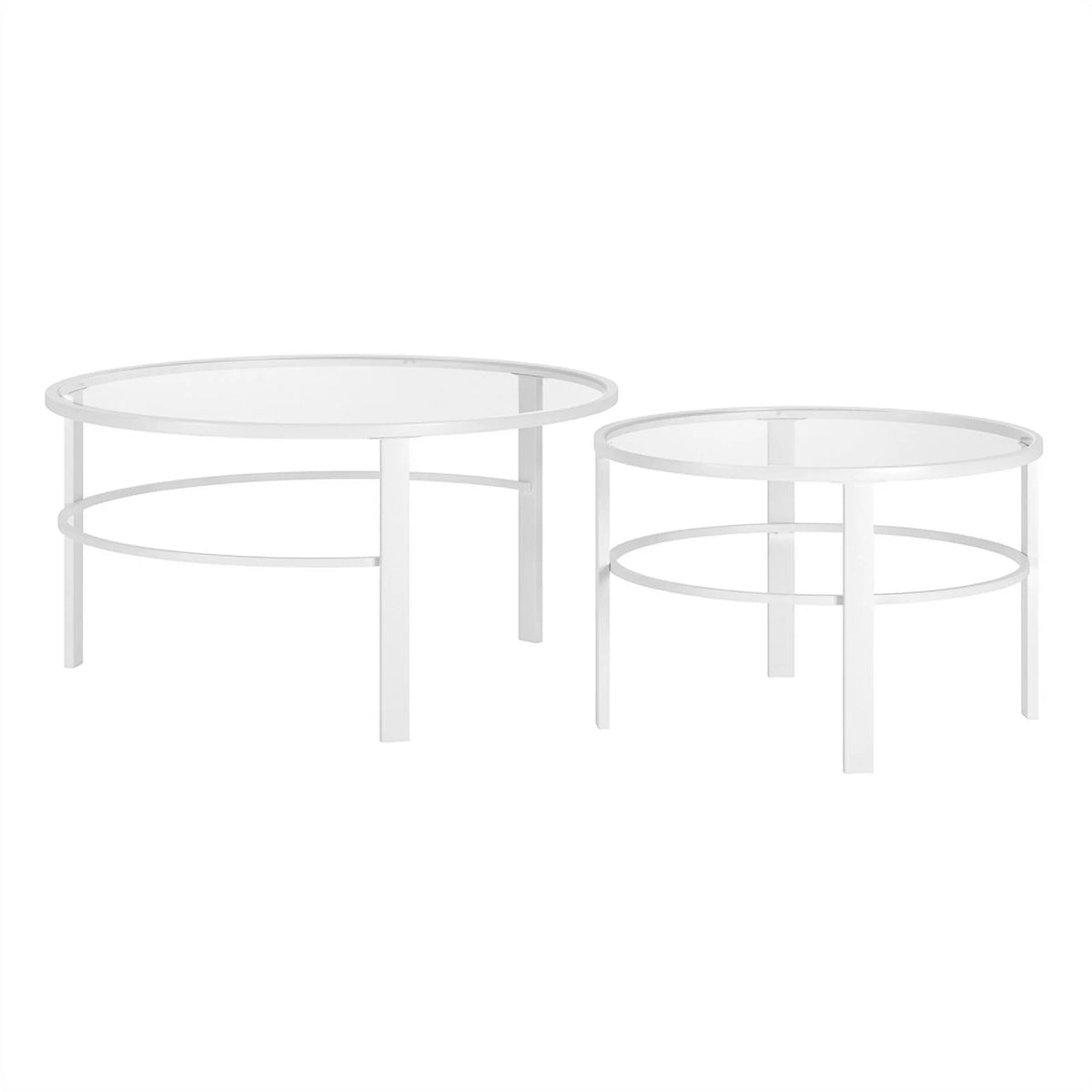 2 Piece Nested Metal & Glass Coffee Table in White H3759