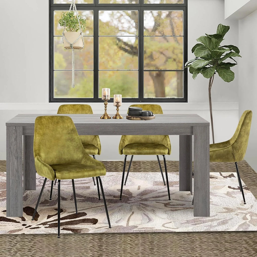 5-Piece Wooden Dining Table Set with 4 Velvet Green Chairs B834