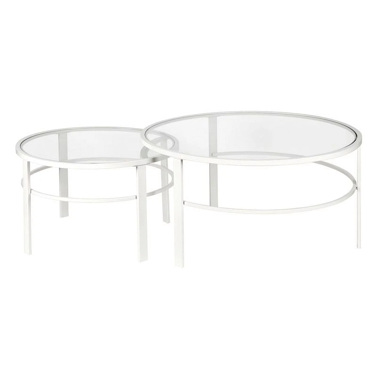 2 Piece Nested Metal & Glass Coffee Table in White H3759