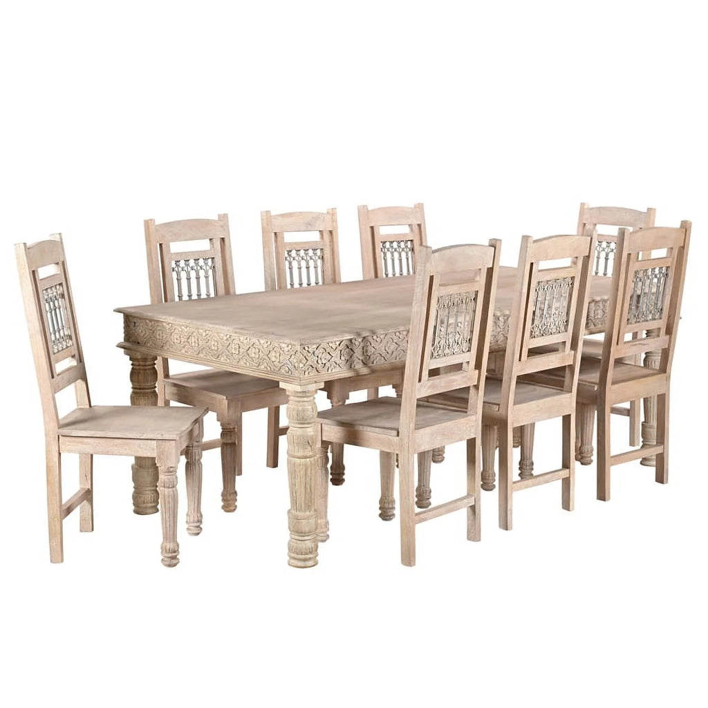 84" Carved Solid Wood Dining Table in White T28712