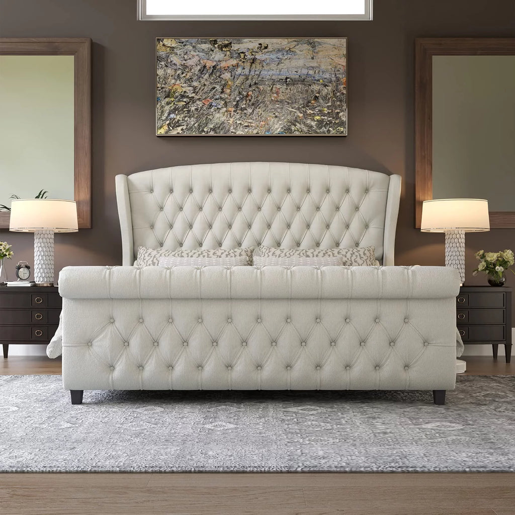 Black Velvet Queen Size Upholstered Platform Bed Frame O8022