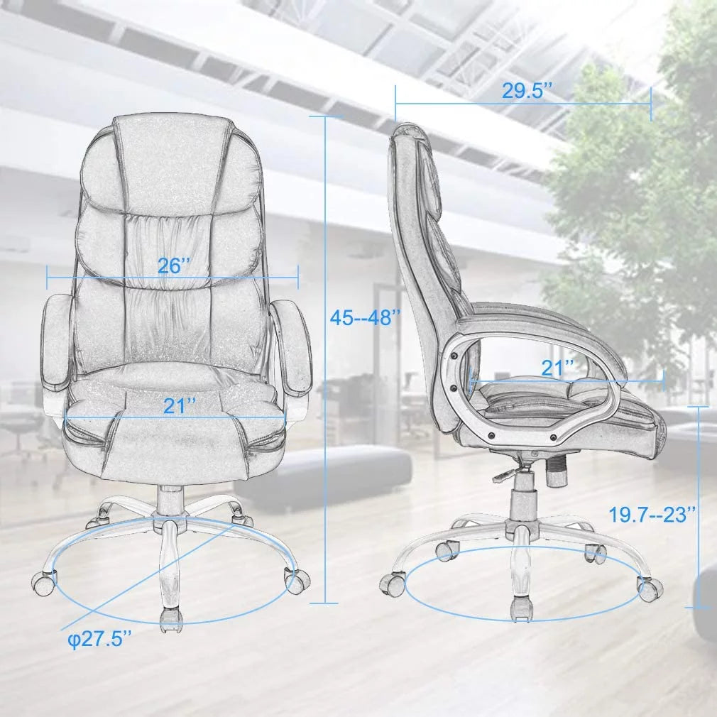 Brown Leather Ergonomic Office Chair with Headrest L11501