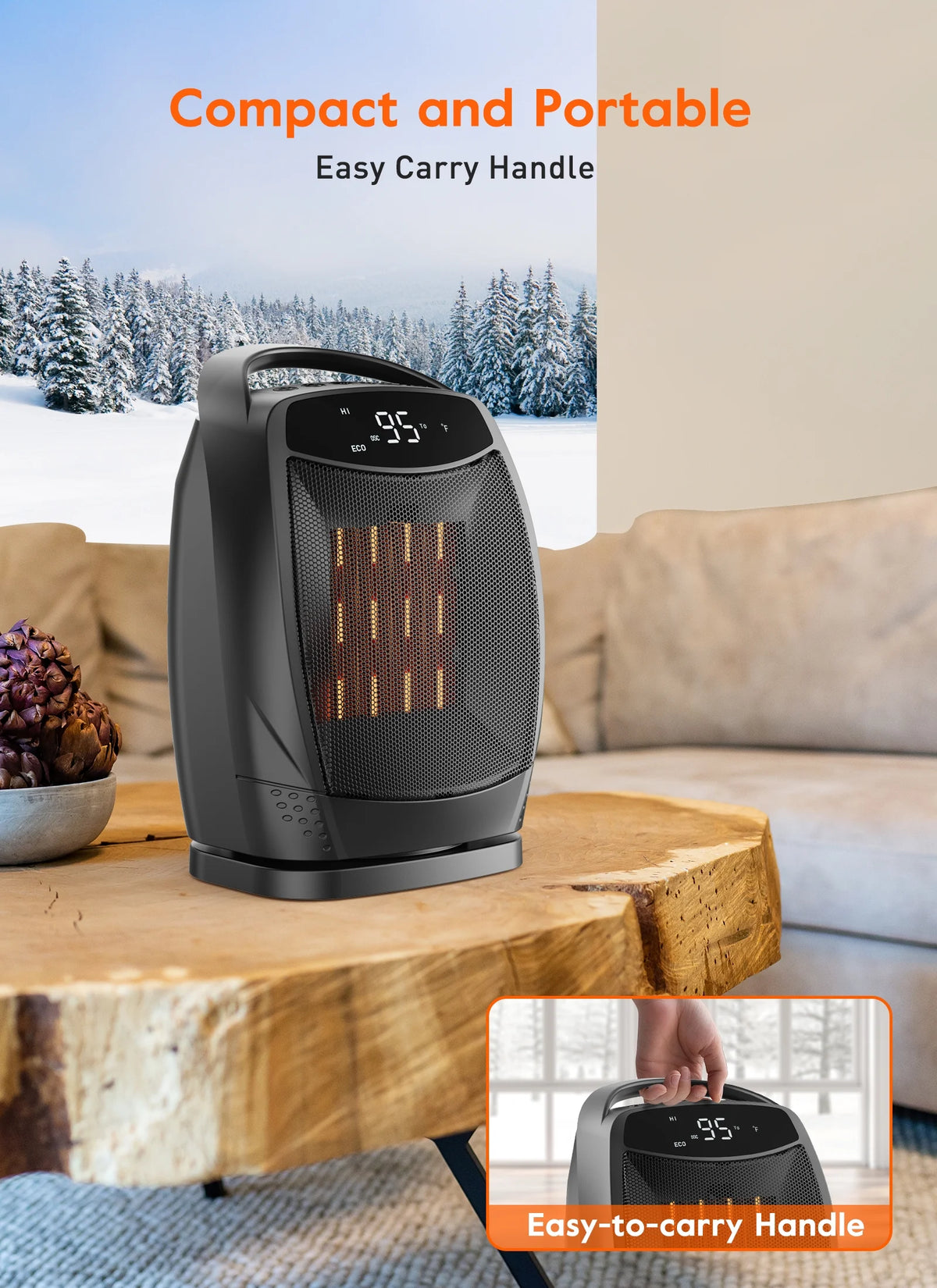 Portable 1500W Oscillating Ceramic Space Heater with Timer X5754