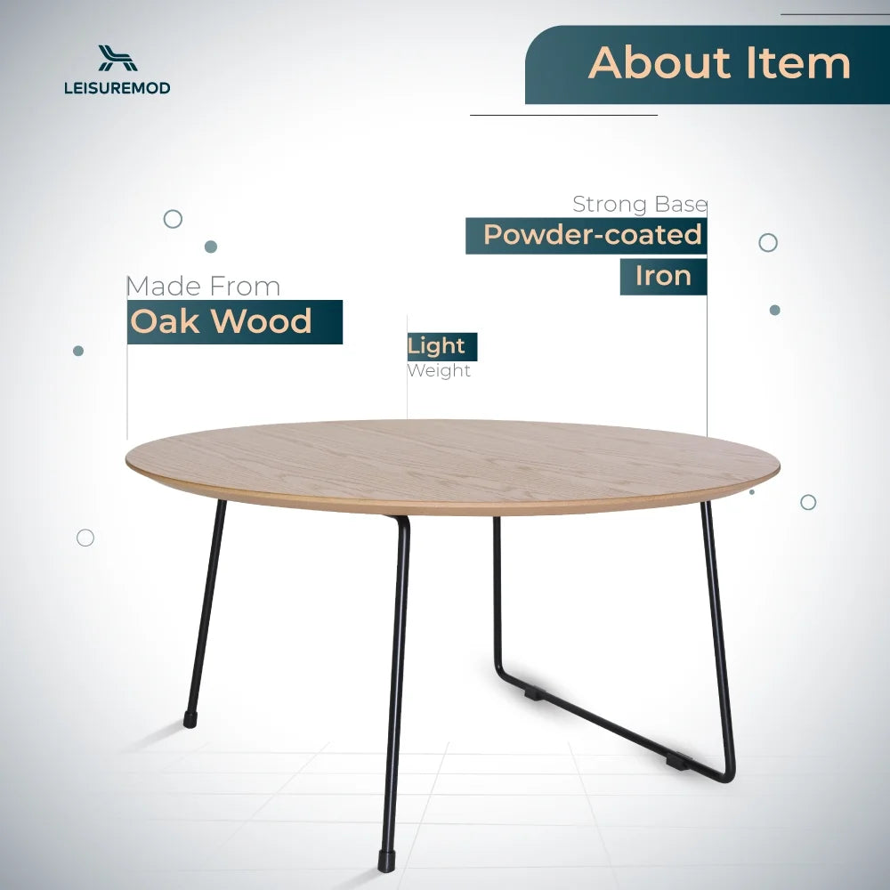 Mid Century Modern Round Coffee Table with Wood Top B1961