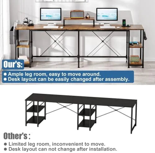 L Shaped Desk with Shelves Monitor Stand Bag Hooks Black B682489
