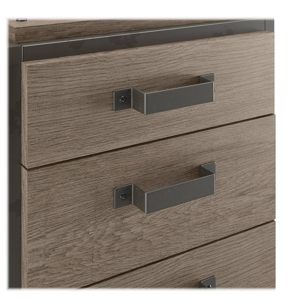 50W L Shaped Industrial Desk with 3 Drawer File Cabinet, Gray N69637