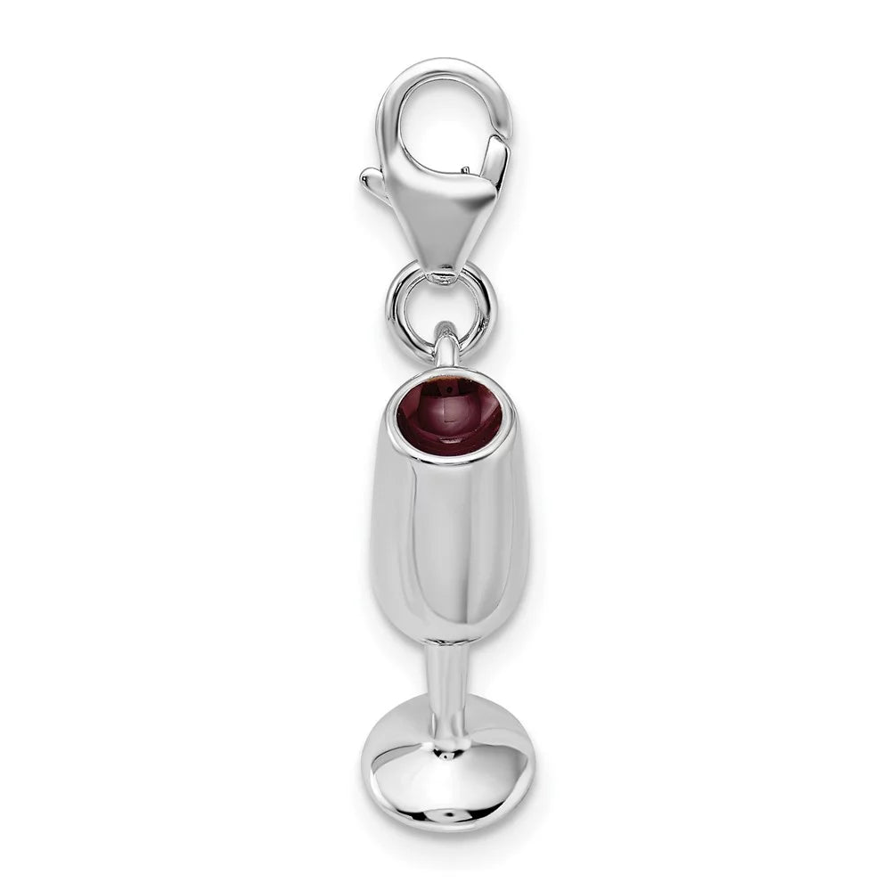 Sterling Silver Enameled Red Wine Glass Charm Pendant L328040