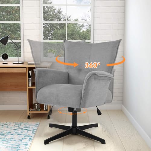 No Wheels Linen Fabric Swivel High-Back Accent Chair with Metal Legs C736799