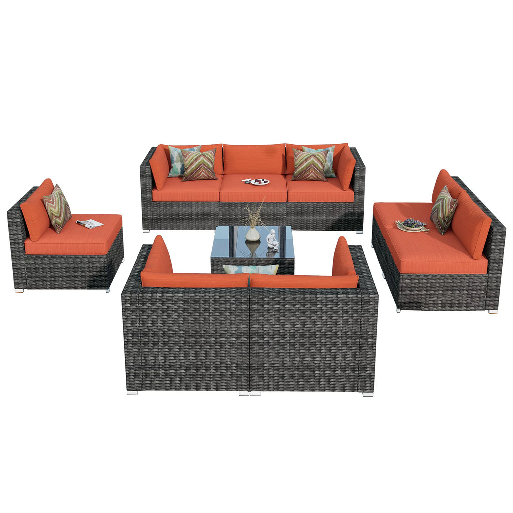 9 Piece All Weather Wicker Patio Sectional Sofa Set with Coffee Table F730873