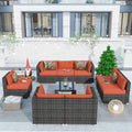 9 Piece All Weather Wicker Patio Sectional Sofa Set with Coffee Table F730873