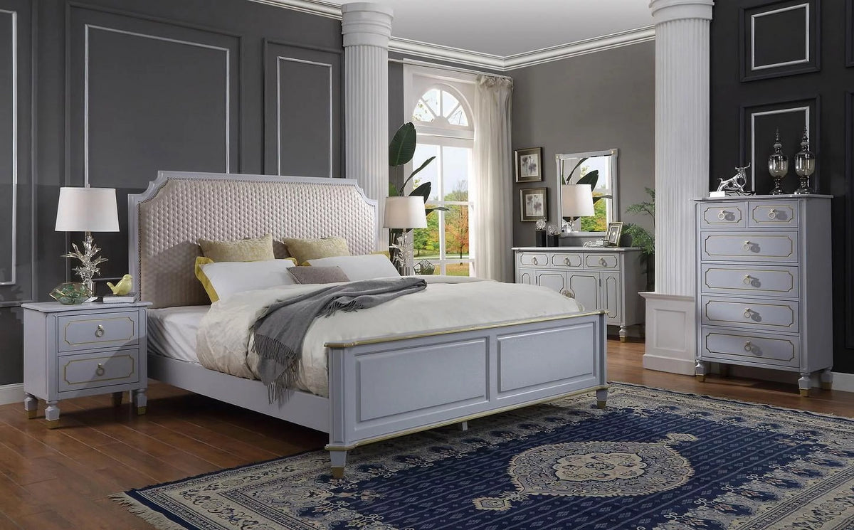 Beige Gray Eastern King 6pcs Bedroom Set I34520