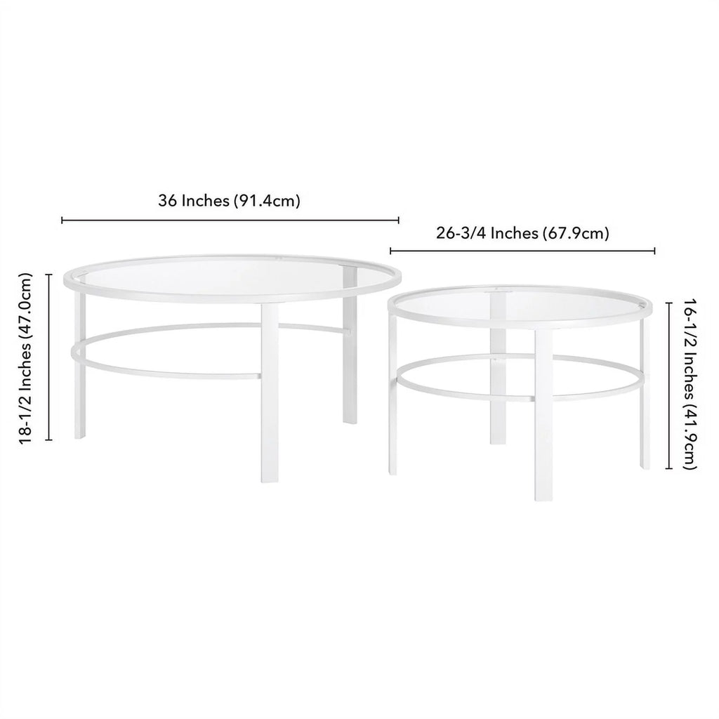 2 Piece Nested Metal & Glass Coffee Table in White H3759