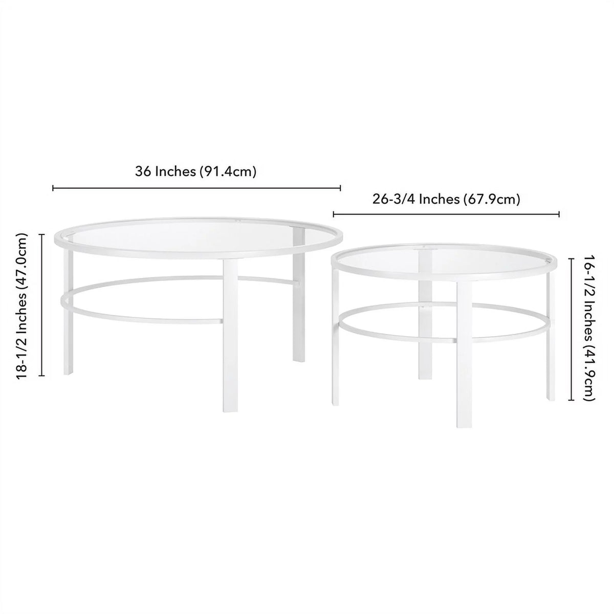 2 Piece Nested Metal & Glass Coffee Table in White H3759