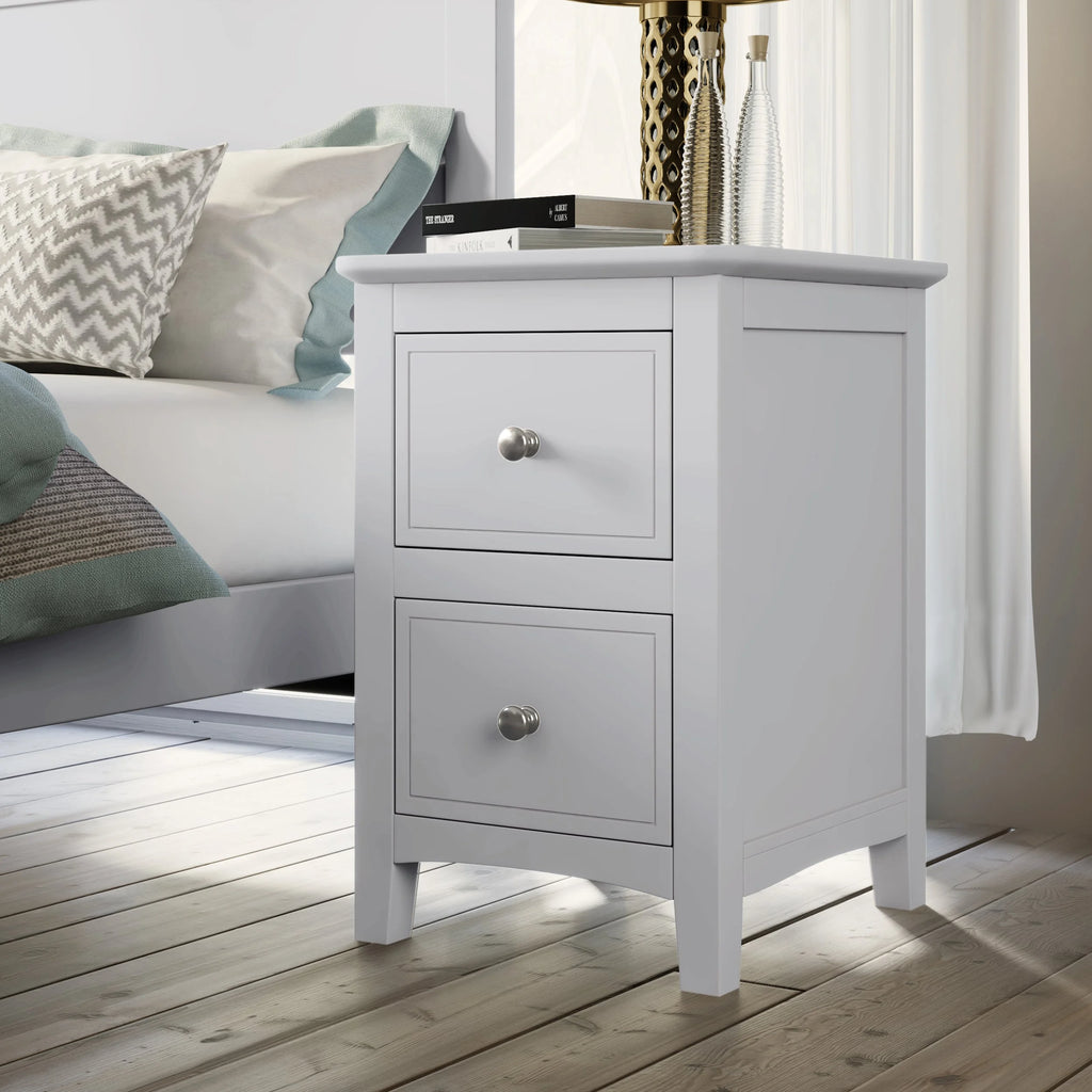 White 2 Drawers Solid Wood Nightstand End Table M637