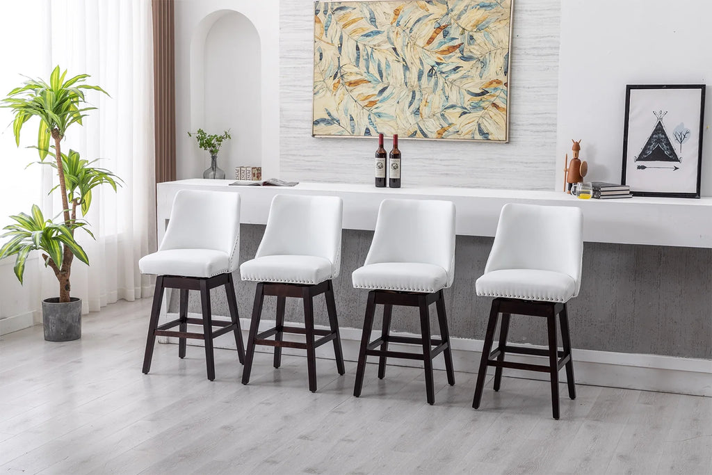 27.5 Inch White Faux Leather Swivel Bar Stool Set of 2 G953345
